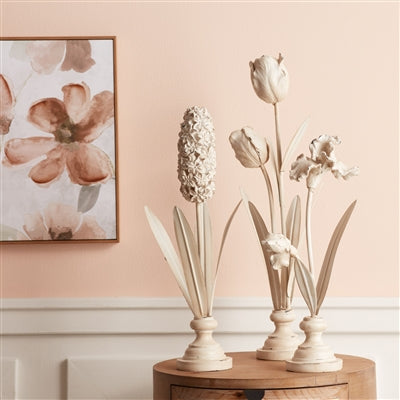Distressed Ivory Floral Stem Sculpture (Set of 3)
