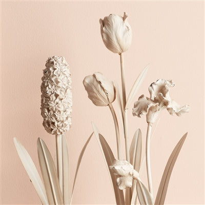 Distressed Ivory Floral Stem Sculpture (Set of 3)