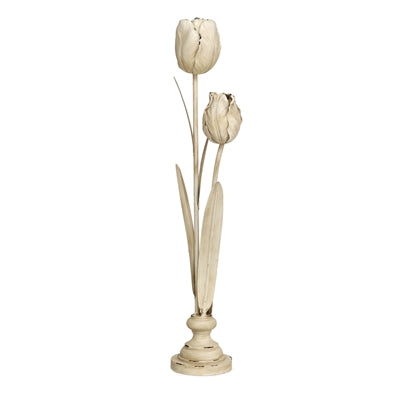 Distressed Ivory Floral Stem Sculpture (Set of 3)