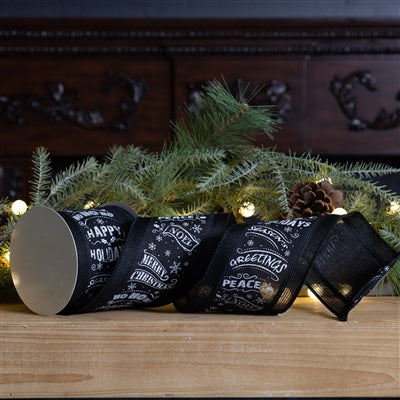 Black and White Christmas Sentiment Ribbon (Set of 3)
