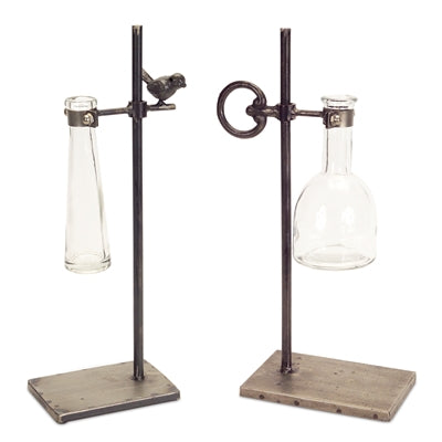 Hanging Bud Vase with Metal Stand (Set of 2)