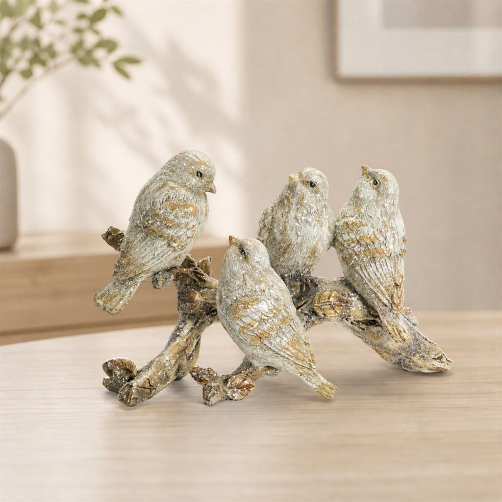 Gold Brushed Birds on a Branch Figurine (Set of 2)