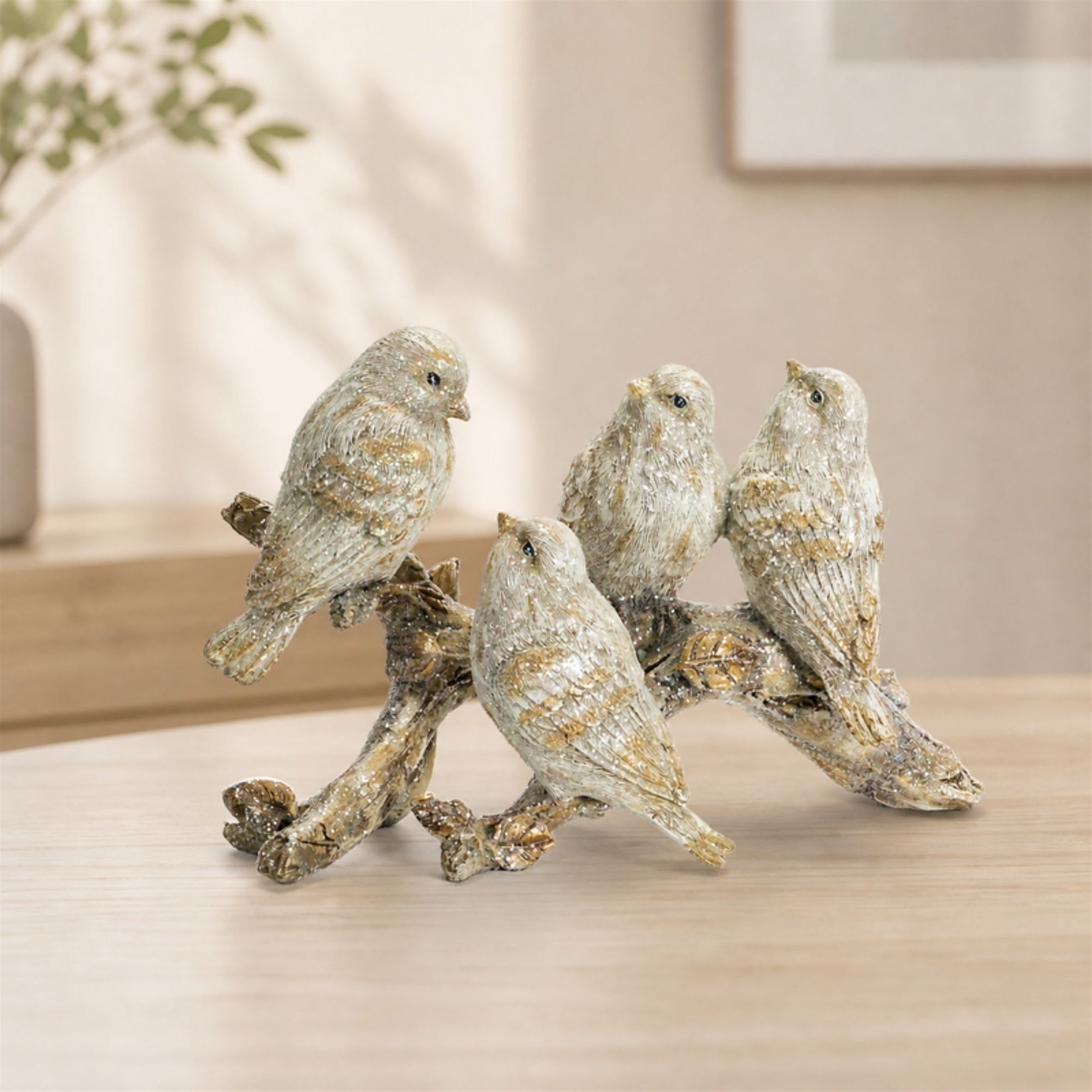 Gold Brushed Birds on a Branch Figurine (Set of 2)