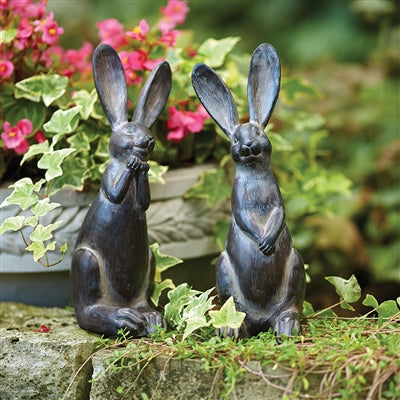 Brown Long Ear Rabbit Statue (Set of 2)