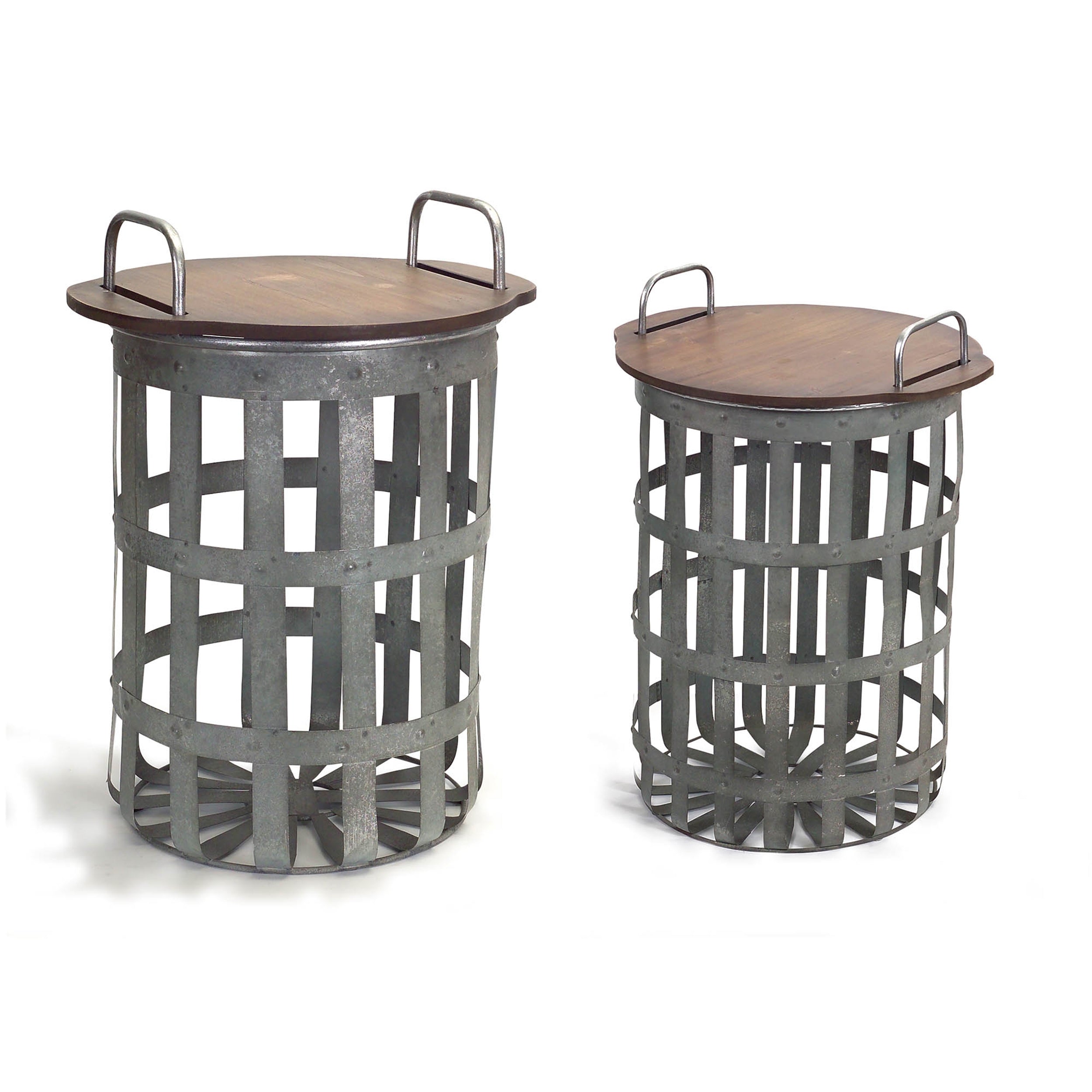 Metal and Wood Side Basket Tables (Set of 2)