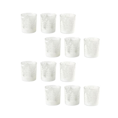 Frosted Votive Candle Holder with Snowy Forest (Set of 12)