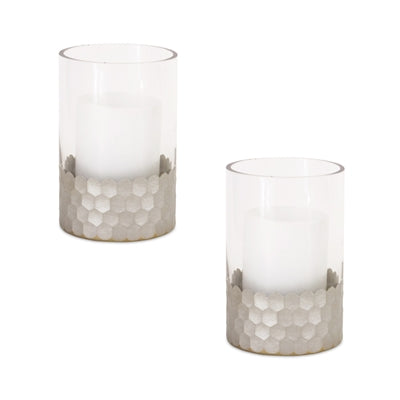 Glass Hurricane Candle Holder with Honeycomb (Set of 2)