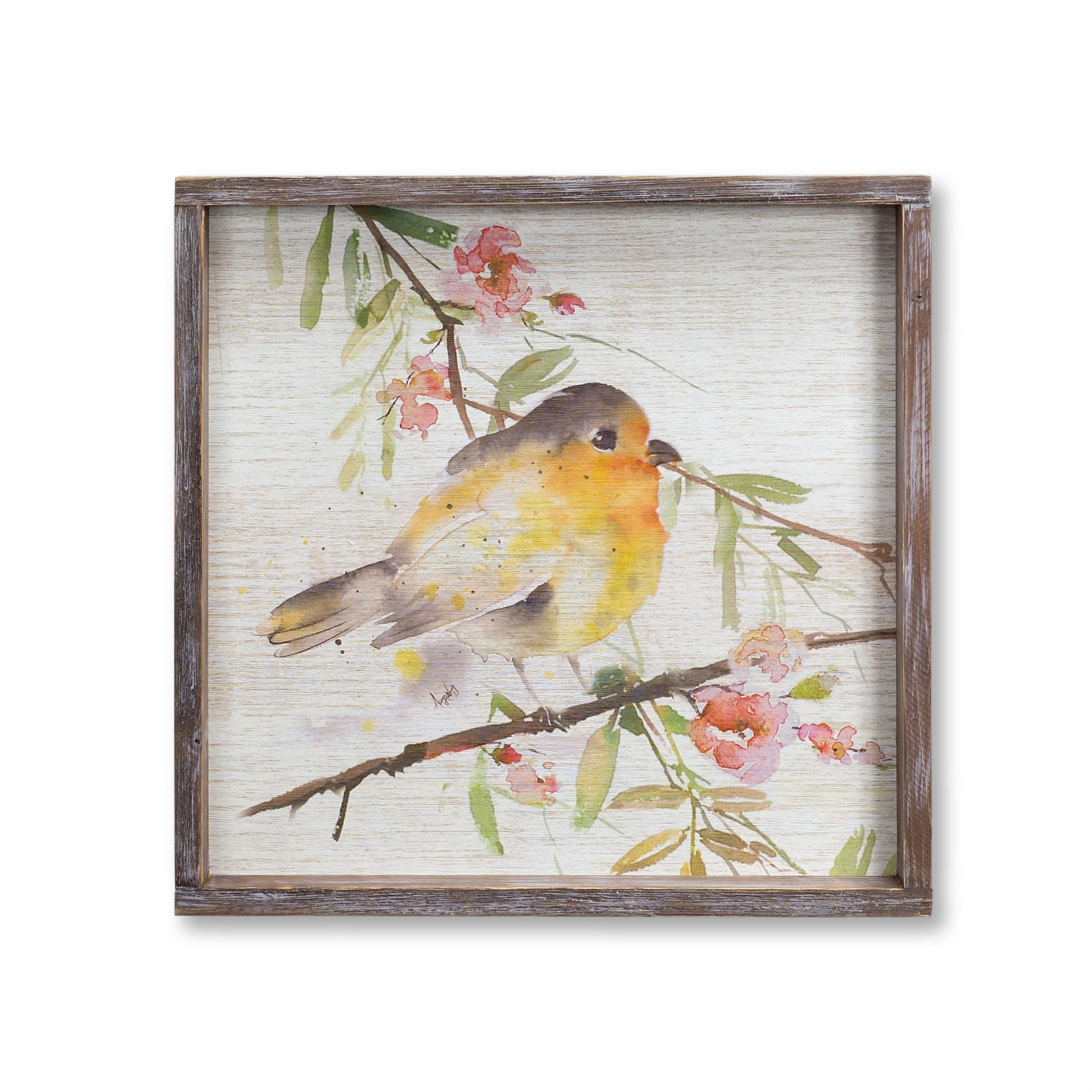 Wood Framed Watercolor Bird Plaque (Set of 2)