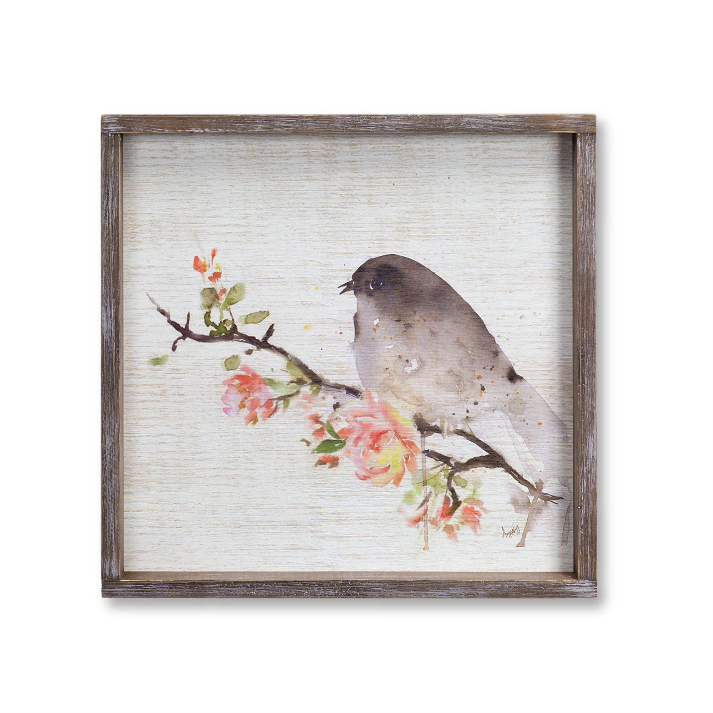 Wood Framed Watercolor Bird Plaque (Set of 2)