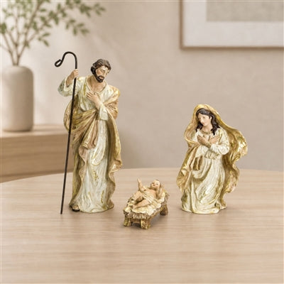 Nativity Holy Family Figurines with Gold Accents (Set of 3)