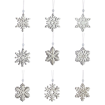 Wooden Mini Snowflake Ornament (Set of 18)