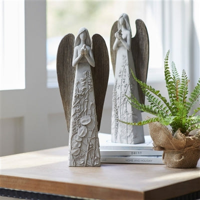 Floral Sculpted Angel with Wood Style Wings (Set of 2)