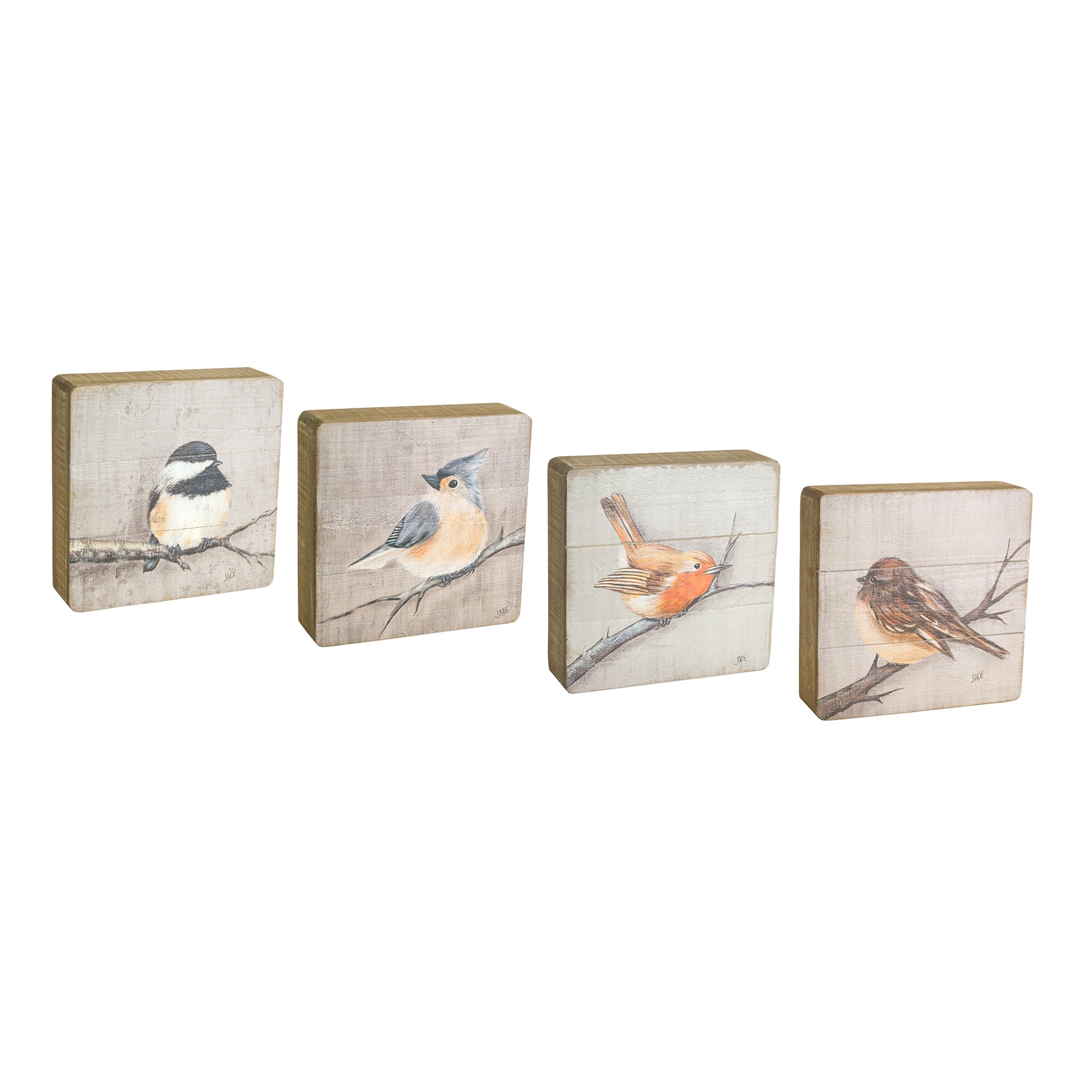Rustic Wood Bird Plaque (Set of 4)