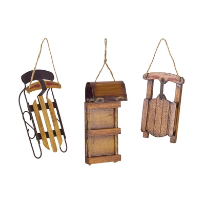 Vintage Wood Sled Tree Ornament (Set of 12)