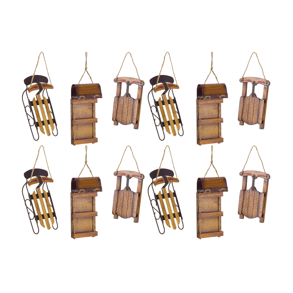 Vintage Wood Sled Tree Ornament (Set of 12)