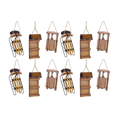 Vintage Wood Sled Tree Ornament (Set of 12)
