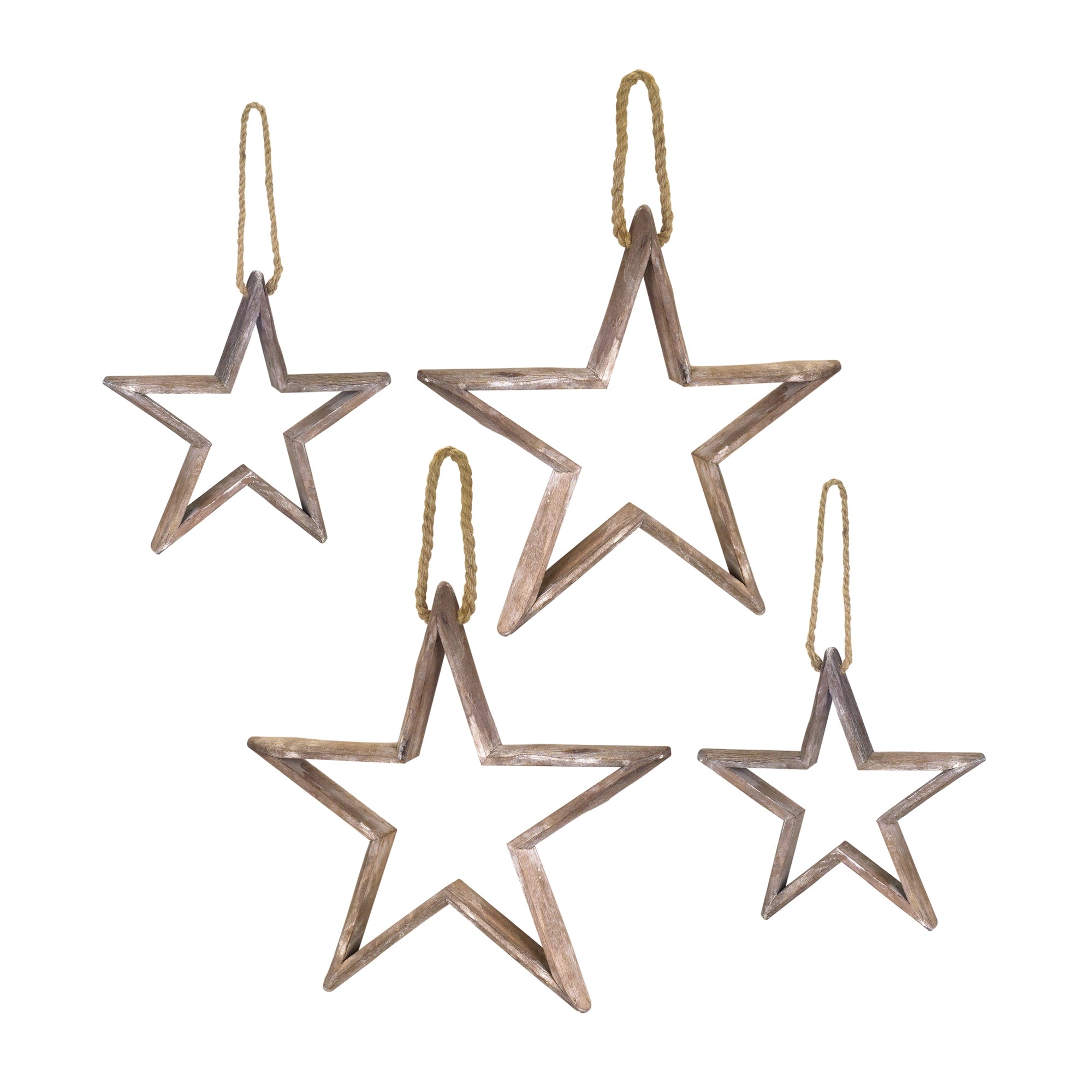Natural Wooden Star Ornament with Jute Hanger (Set of 4)