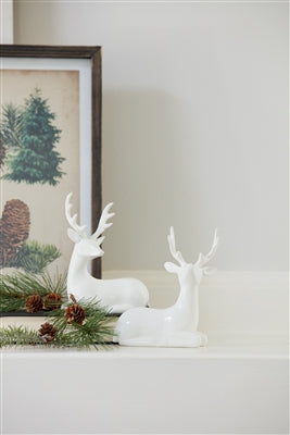 Modern White Winter Deer Figurine (Set of 12)