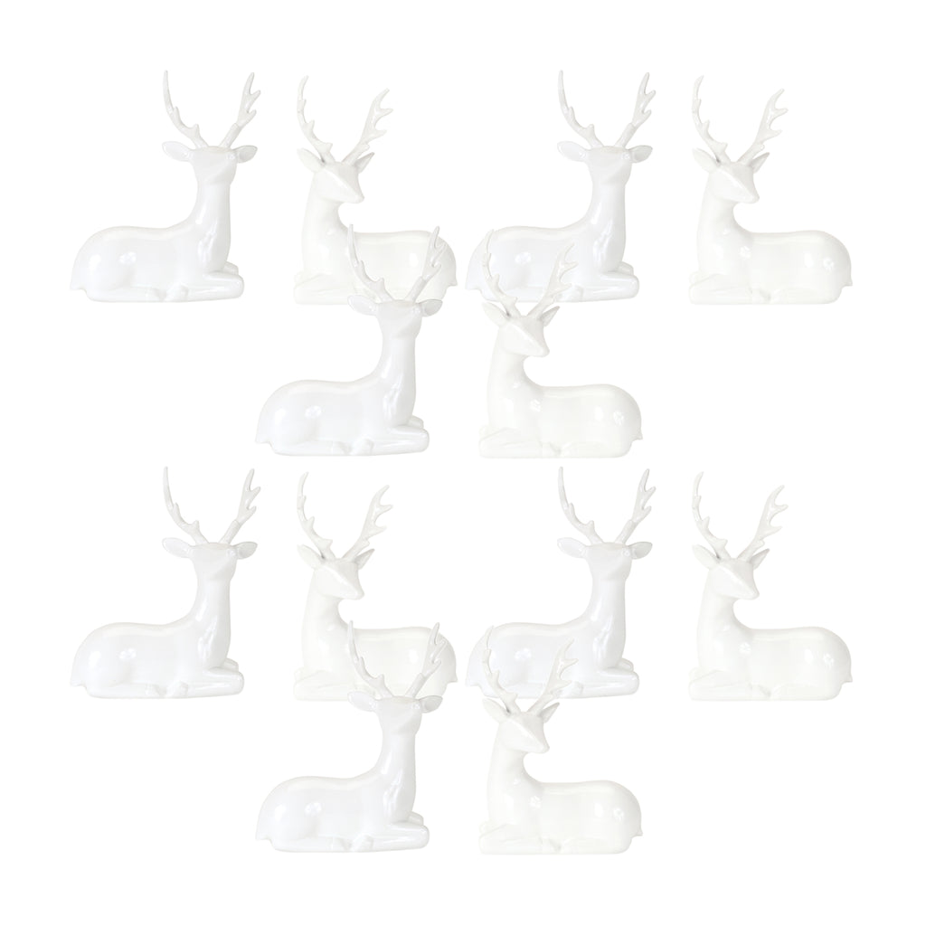 Modern White Winter Deer Figurine (Set of 12)