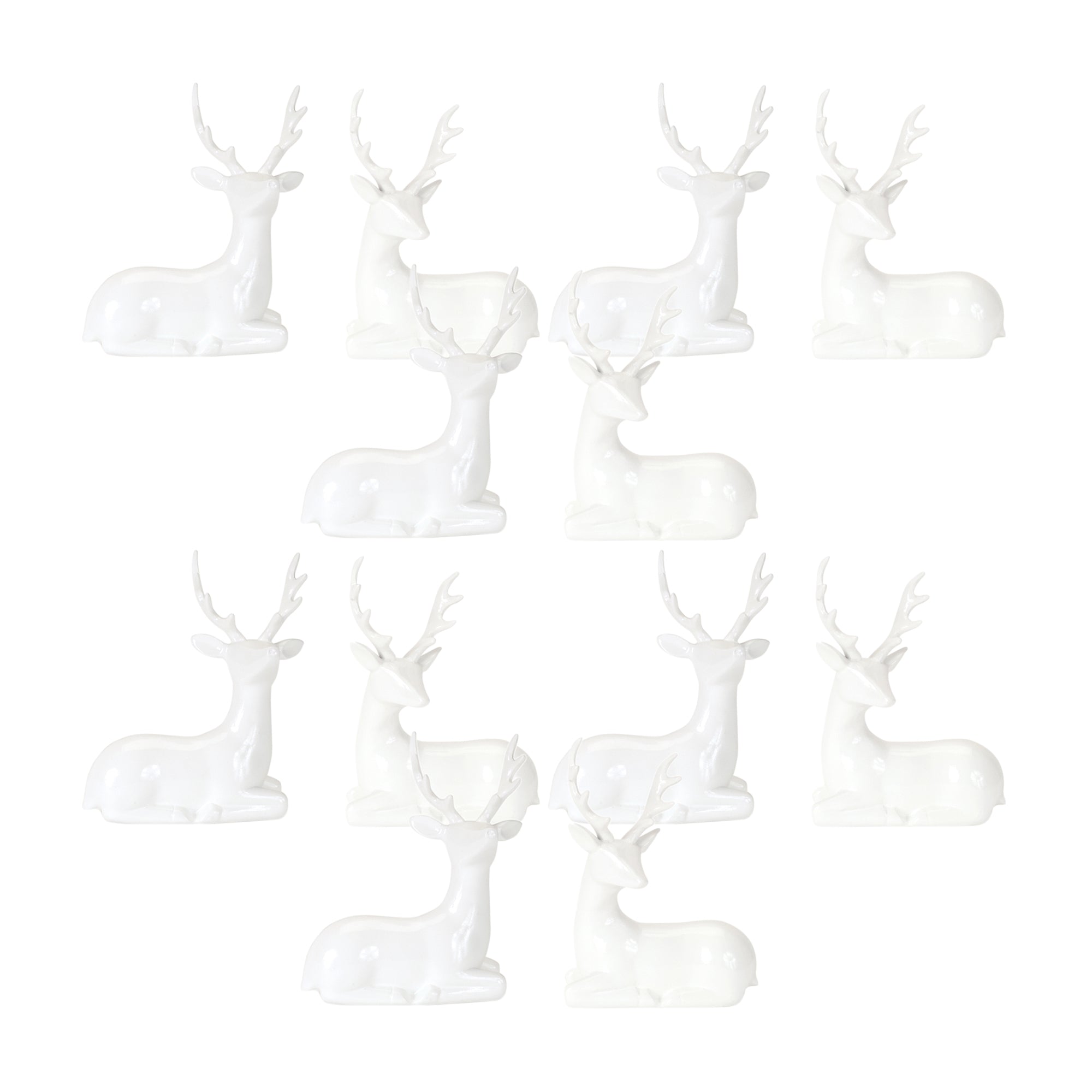 Modern White Winter Deer Figurine (Set of 12)