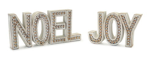 Beaded Wood Design Noel and Joy Sentiment (Set of 2)