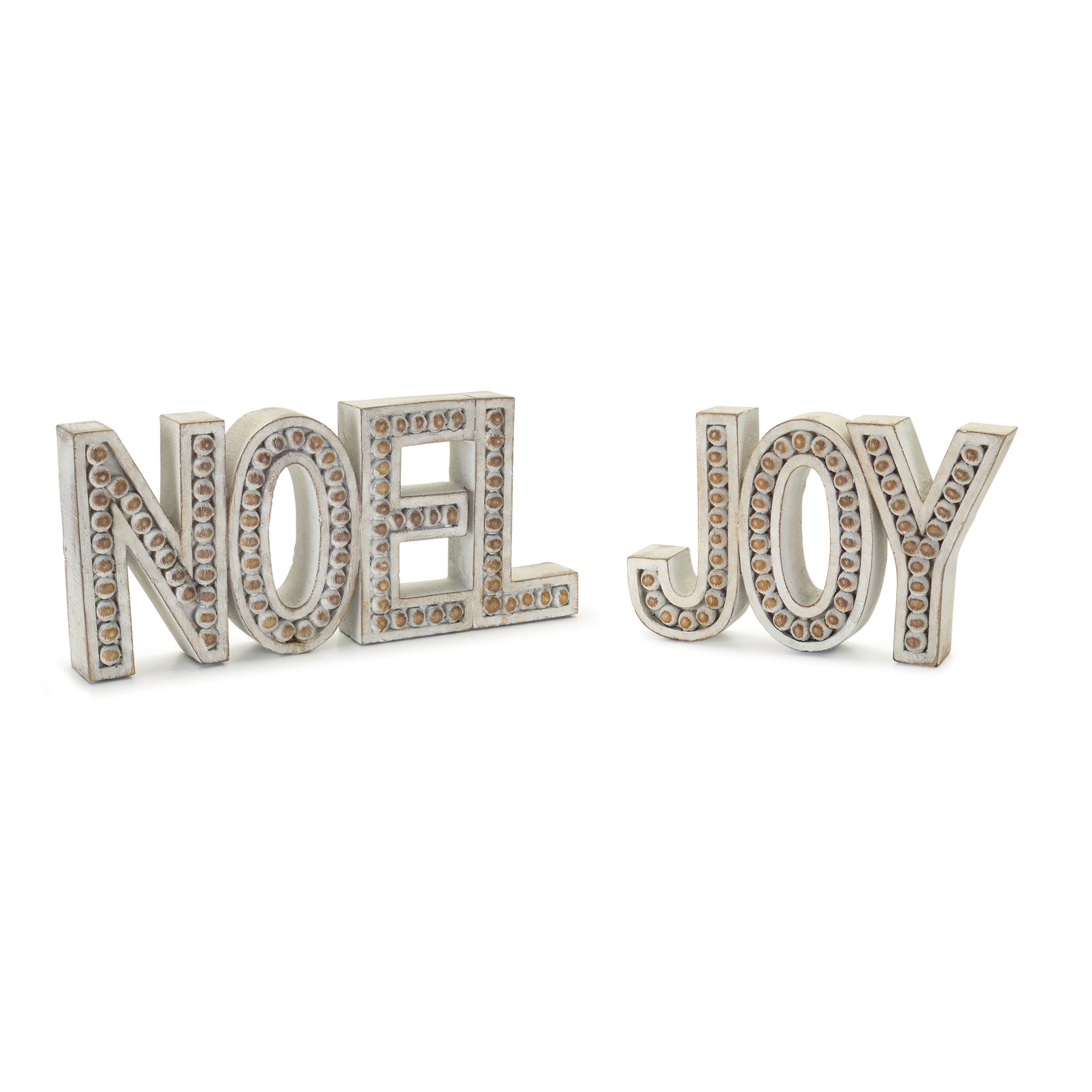 Beaded Wood Design Noel and Joy Sentiment (Set of 2)