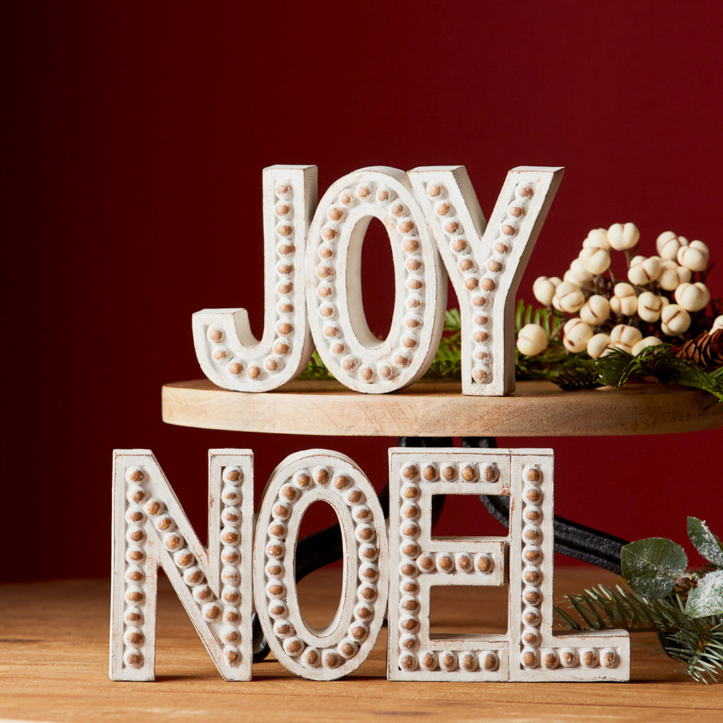 Beaded Wood Design Noel and Joy Sentiment (Set of 2)