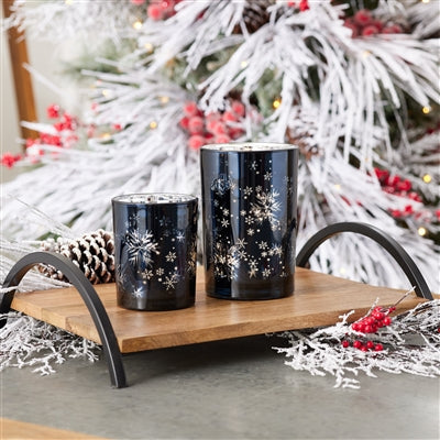 Frosted Votive Candle Holder with Snowflake Design (Set of 2)