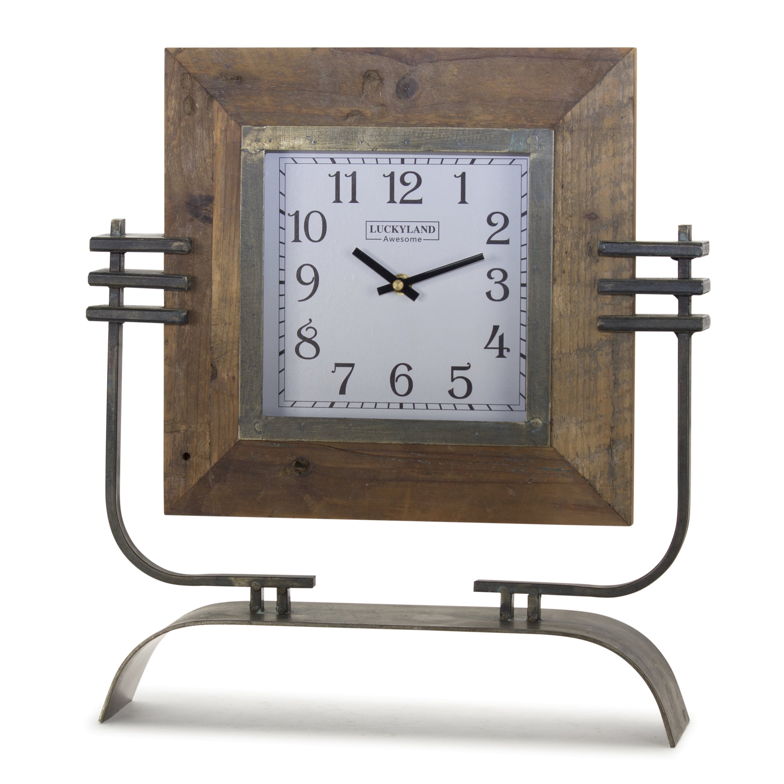 Clock On Stand 15" x 17.5"H Iron/Wood