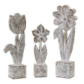 White Washed Potted Floral Sculpture (Set of 3)