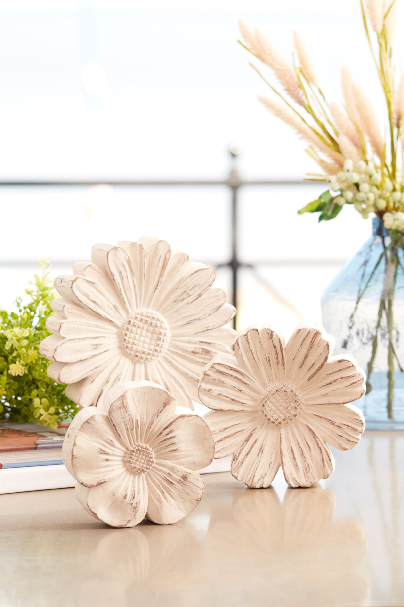 Flower (Set of 3)5"H, 6"H, 7"H Resin/Stone Powder