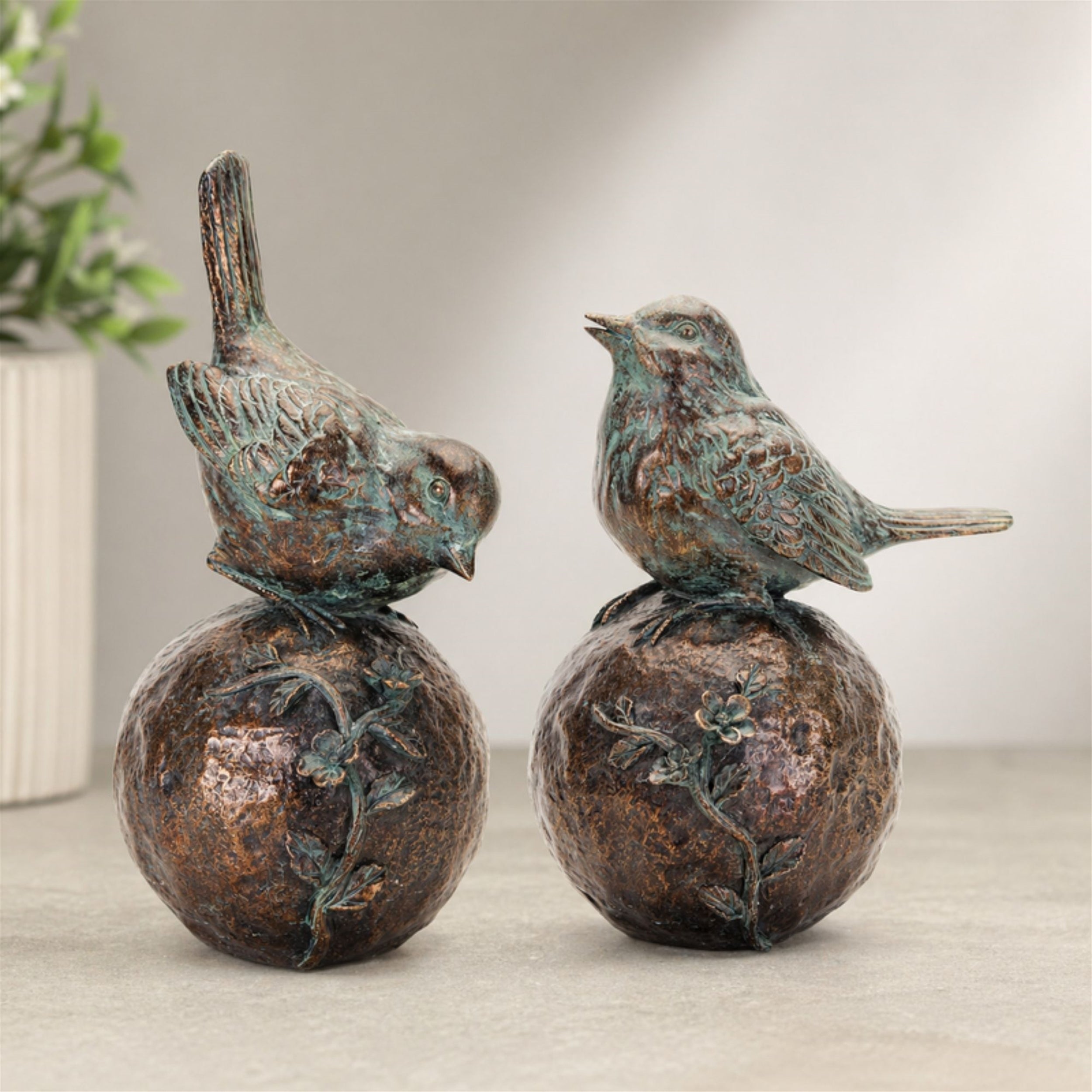 Perched Bird on Orb with Bronze Finish (Set of 2)