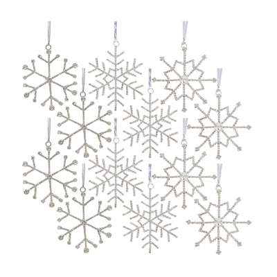 Jeweled Metal Snowflake with Ribbon Hanger (Set of 12)