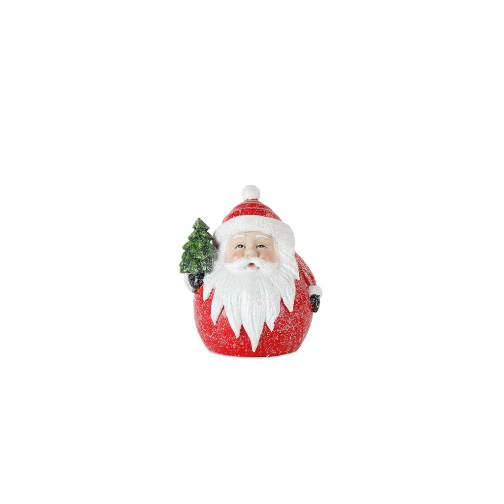 Frosted Round Santa Figure with Bird and Pine Accent (Set of 6)