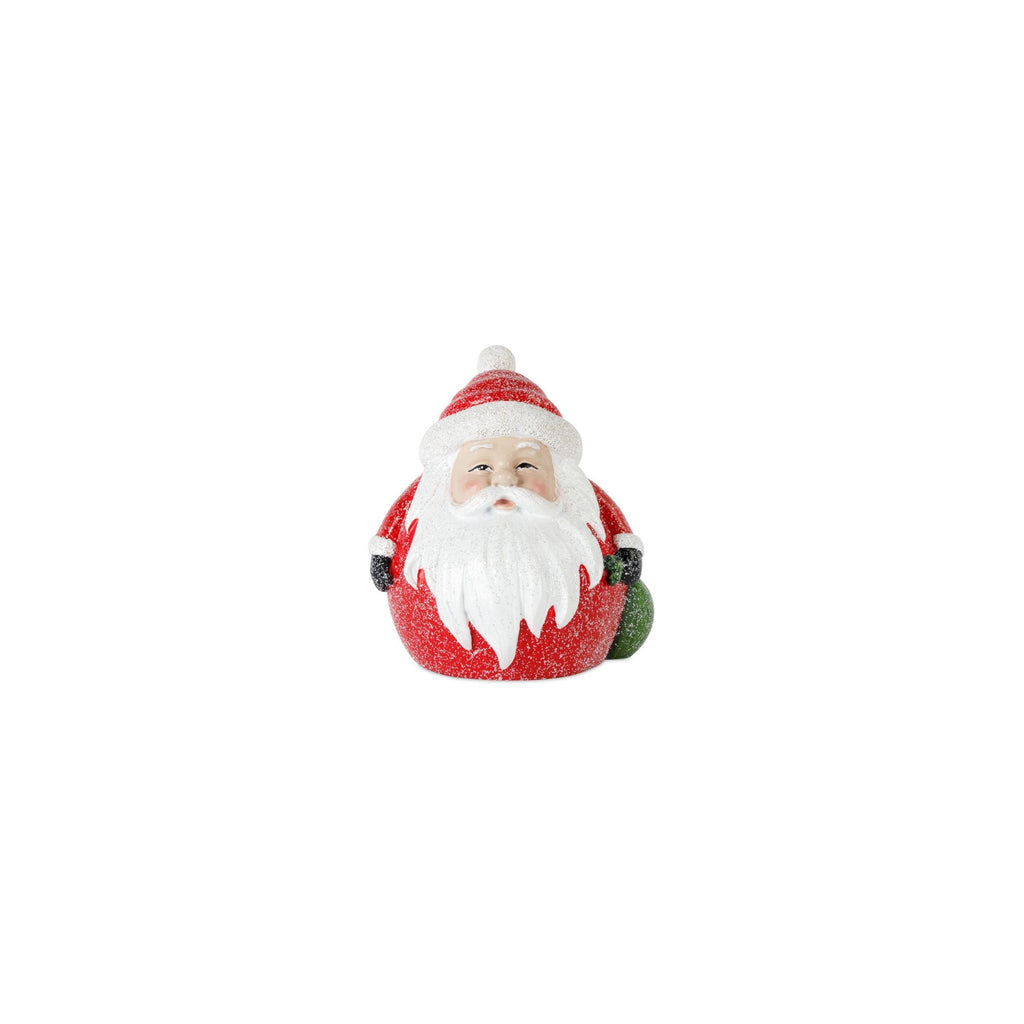 Frosted Round Santa Figure with Bird and Pine Accent (Set of 6)