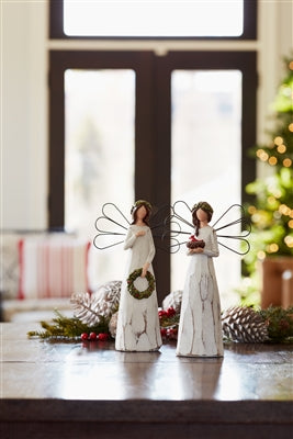 Frosted Winter Angel with Bird and Wreath Accent (Set of 2)