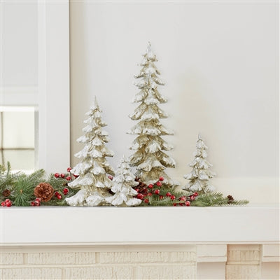 Gold Flocked Pine Tree Decor (Set of 4)