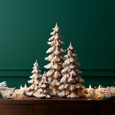 Gold Flocked Pine Tree Decor (Set of 4)