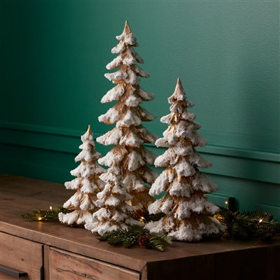 Gold Flocked Pine Tree Decor (Set of 4)