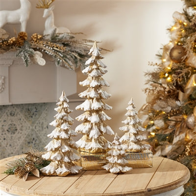 Gold Flocked Pine Tree Decor (Set of 4)