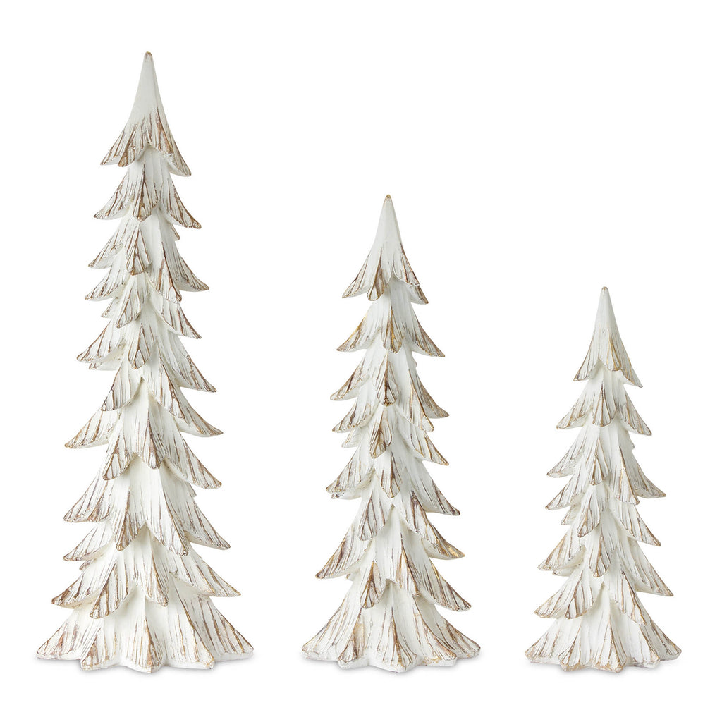Carved Wood Design Pine Tree Decor (Set of 3)