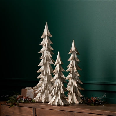 Carved Wood Design Pine Tree Decor (Set of 3)