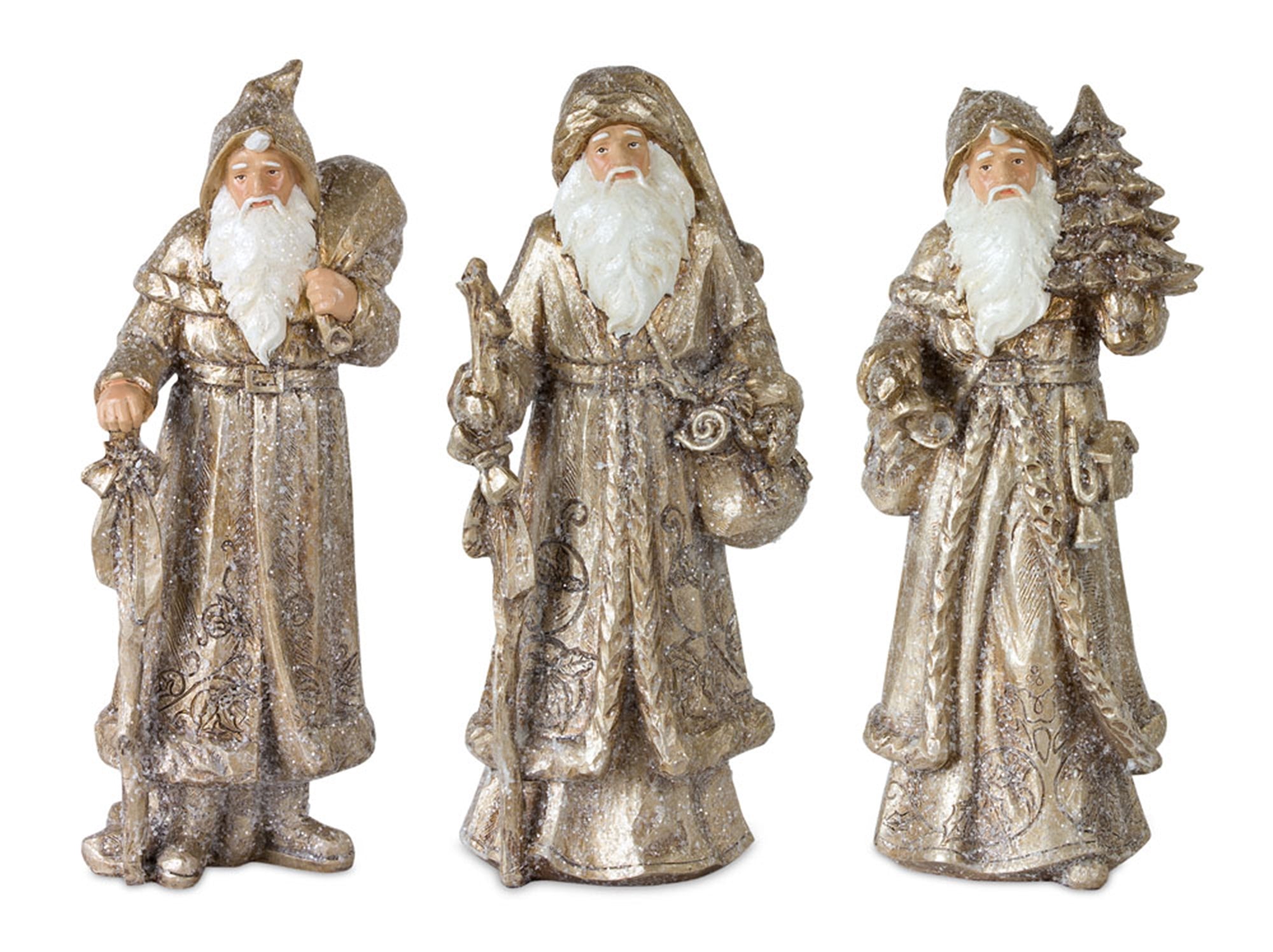 Stone Woodland Santa with Gold Finish (Set of 3) 12.25”H Resin
