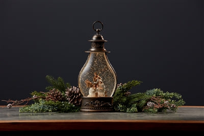 LED Snow Globe Lantern with Holy Family Nativity Scene 15.5"H