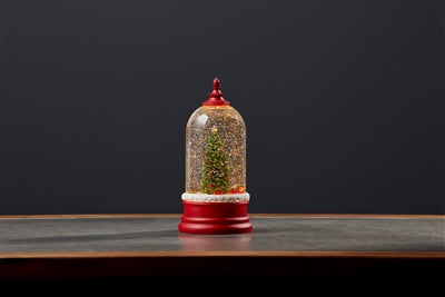 LED Snow Globe Bell Jar with Christmas Tree Scene 10.5"H