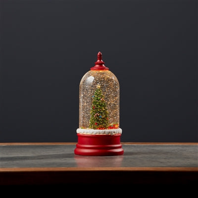 LED Snow Globe Bell Jar with Christmas Tree Scene 10.5"H