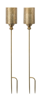 Gold Punched Metal Candle Holder Garden Stake (Set of 4)