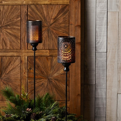 Black Punched Metal Candle Holder Garden Stake (Set of 4)