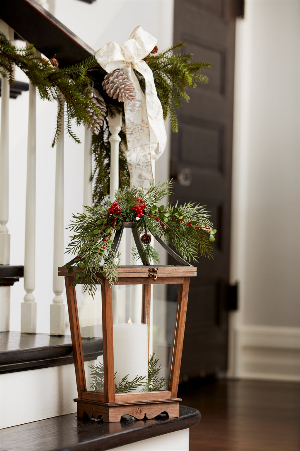 Natural Wooden Lantern with Open Top (Set of 2)