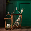 Natural Wooden Lantern with Open Top (Set of 2)